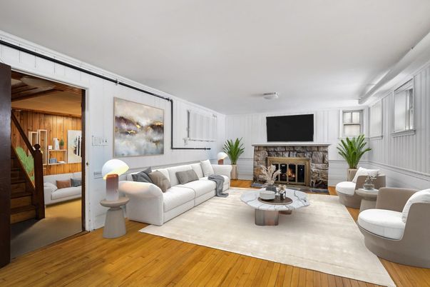 Fireplace, Interior, Living room, Wood Texture Flooring, Wooden Walls