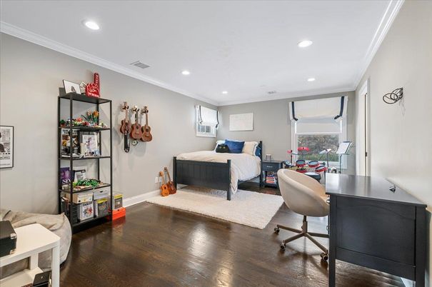 Bedroom, Home Office, Interior, Recessed Lighting, Wood Texture Flooring