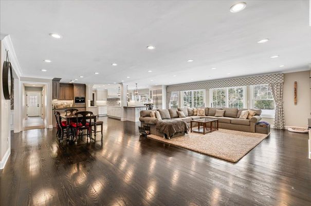 Dining room, Interior, Kitchen, Living room, Pendant Lights, Recessed Lighting, Wood Texture Flooring