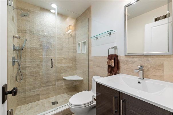 Bathroom, Glass Shower, Interior, Recessed Lighting