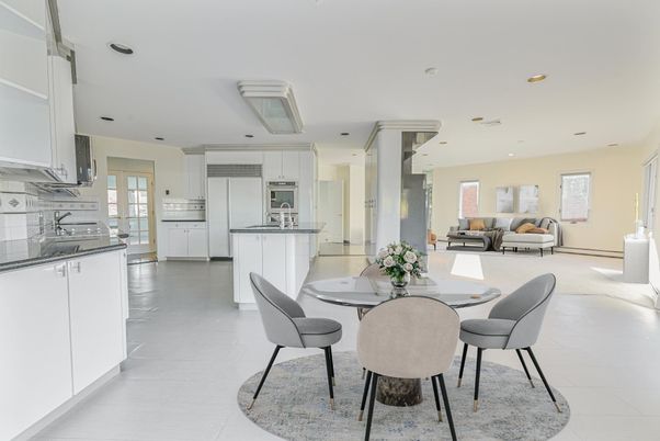 Dining room, Interior, Kitchen, Living room, Recessed Lighting, Stainless Steel Appliances