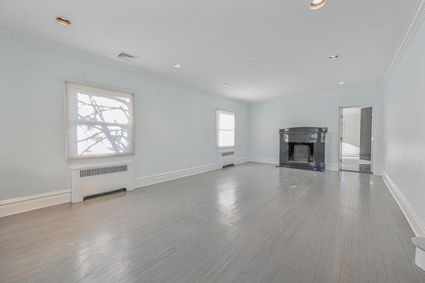 Empty room, Fireplace, Interior, Recessed Lighting, Wood Texture Flooring