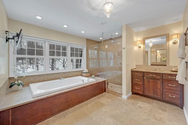 Bathroom, Glass Shower, Interior, Recessed Lighting