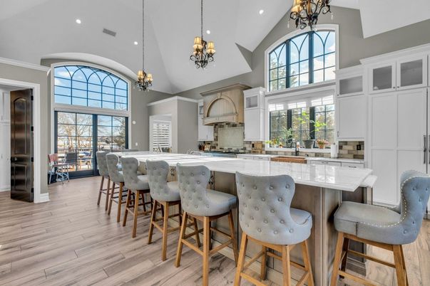 Chandelier, Interior, Kitchen, Pendant Lights, Recessed Lighting, Wood Texture Flooring