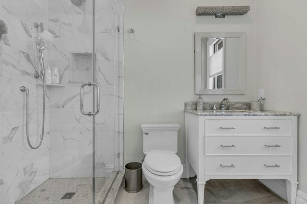 Bathroom, Glass Shower, Interior, Marble Walls