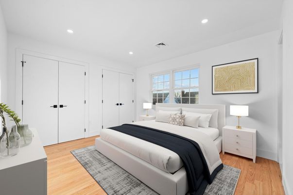 Bedroom, Interior, Recessed Lighting, Wood Texture Flooring