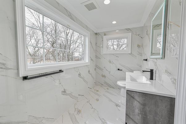 Bathroom, Interior, Marble, Marble Walls, Recessed Lighting