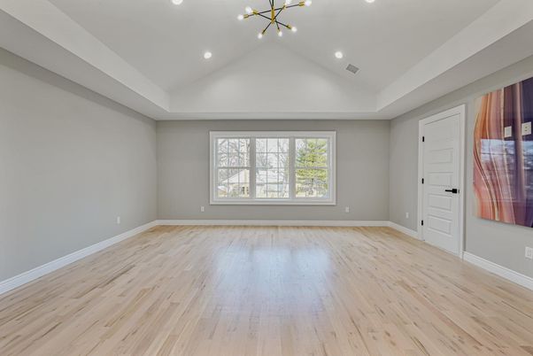 Empty room, Interior, Recessed Lighting, Wood Texture Flooring