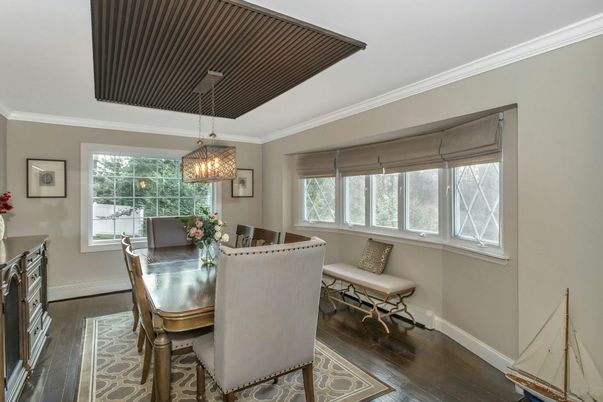 Dining room, Interior, Pendant Lights, Wood Texture Flooring
