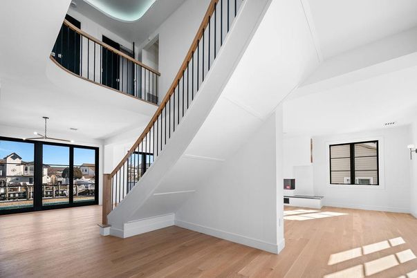 Fireplace, Interior, Pendant Lights, Wood Texture Flooring