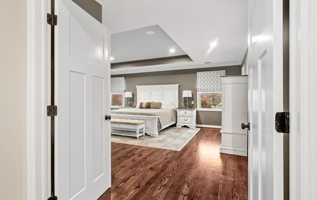 Bedroom, Interior, Recessed Lighting, Wood Texture Flooring