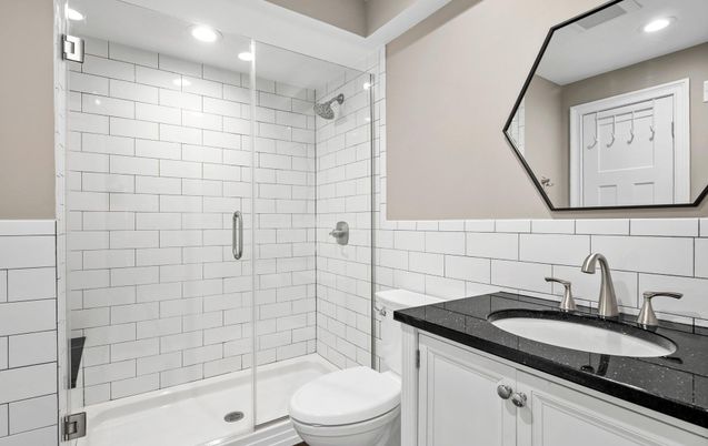 Bathroom, Glass Shower, Interior, Recessed Lighting