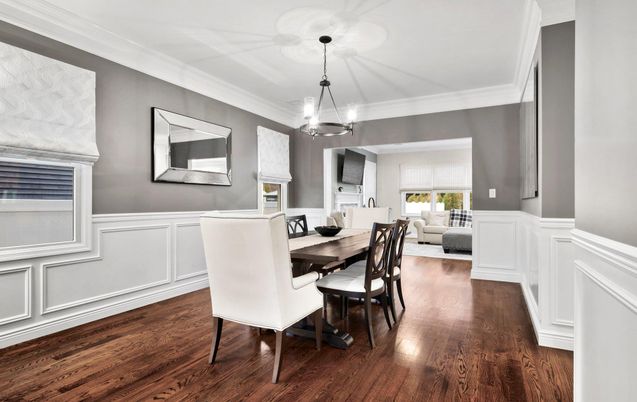 Dining room, Interior, Living room, Pendant Lights, Wood Texture Flooring