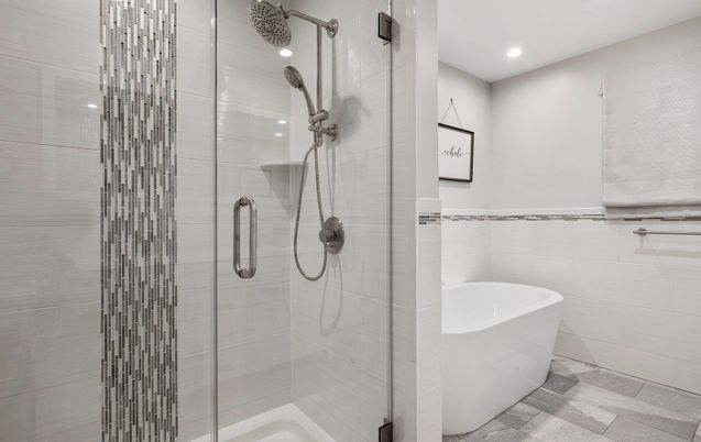 Bathroom, Free Standing Baths, Glass Shower, Interior, Recessed Lighting