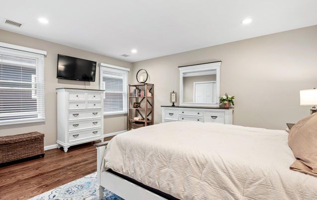 Bedroom, Interior, Recessed Lighting, Wood Texture Flooring