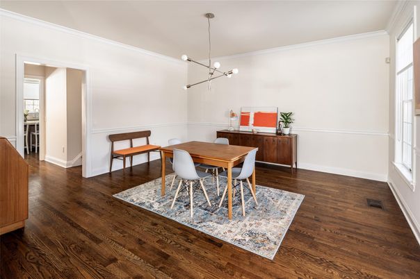 Dining room, Interior, Pendant Lights, Wood Texture Flooring