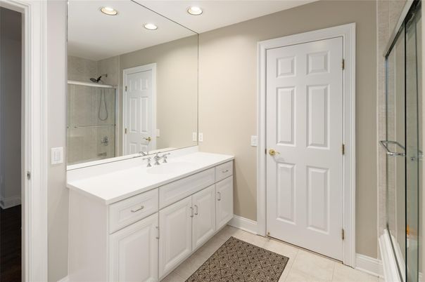 Bathroom, Dual Sink Vanities, Glass Shower, Interior, Recessed Lighting