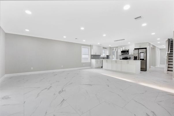 Interior, Kitchen, Marble, Pendant Lights, Recessed Lighting, Stainless Steel Appliances