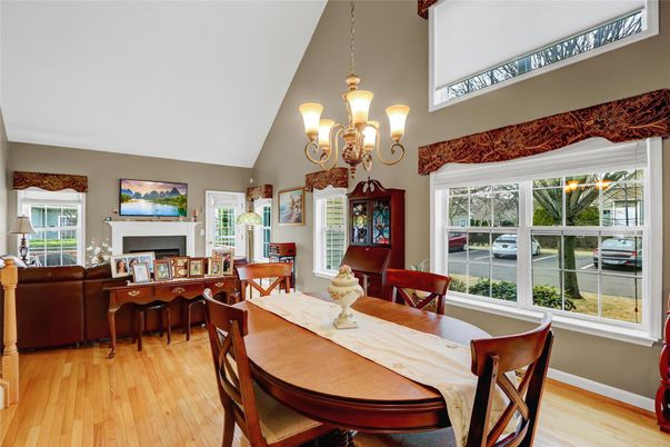 Chandelier, Dining room, Fireplace, Interior, Living room, Wood Texture Flooring