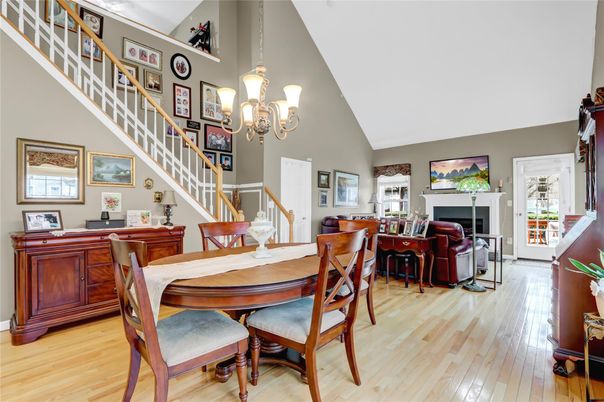 Chandelier, Dining room, Fireplace, Interior, Living room, Wood Texture Flooring