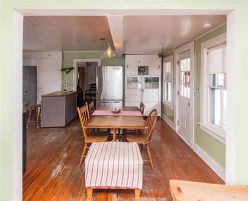 Dining room, Interior, Kitchen, Pendant Lights, Wood Texture Flooring
