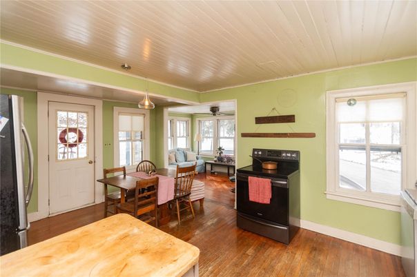 Dining room, Interior, Living room, Pendant Lights, Wood Texture Flooring