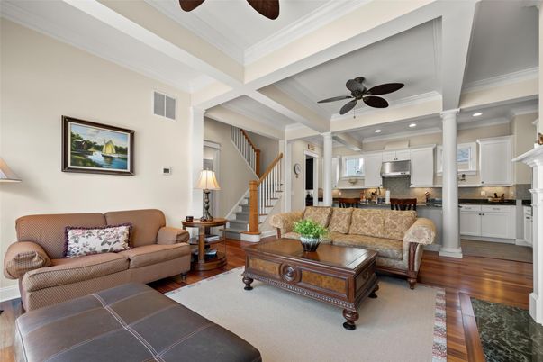Interior, Kitchen, Living room, Recessed Lighting, Stainless Steel Appliances, Wood Texture Flooring