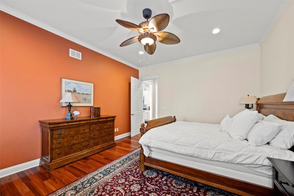 Bedroom, Interior, Recessed Lighting, Wood Texture Flooring