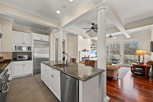 Interior, Kitchen, Living room, Recessed Lighting, Stainless Steel Appliances, Wood Texture Flooring