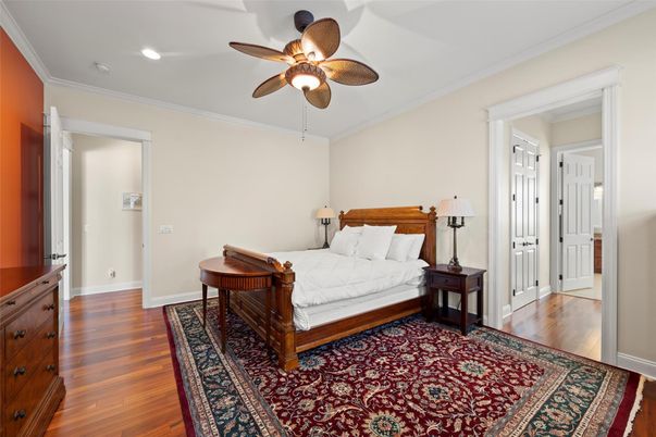 Bedroom, Interior, Recessed Lighting, Wood Texture Flooring
