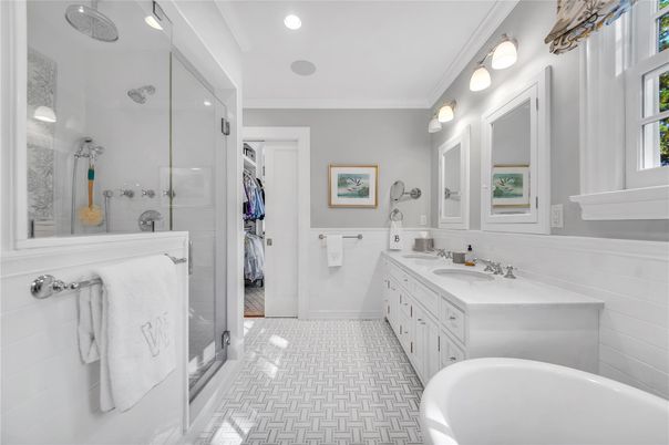 Bathroom, Dual Sink Vanities, Glass Shower, Interior, Recessed Lighting