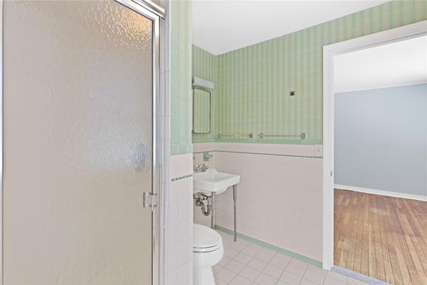 Bathroom, Glass Shower, Interior, Wood Texture Flooring