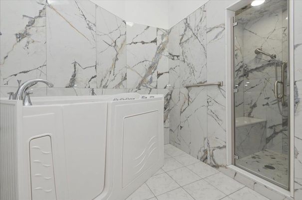 Bathroom, Glass Shower, Interior, Marble Walls