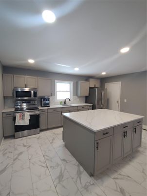 Interior, Kitchen, Marble, Recessed Lighting, Stainless Steel Appliances