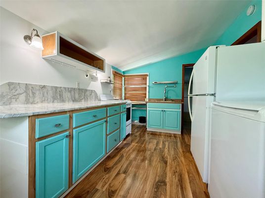 Interior, Kitchen, Marble Walls, Wood Texture Flooring