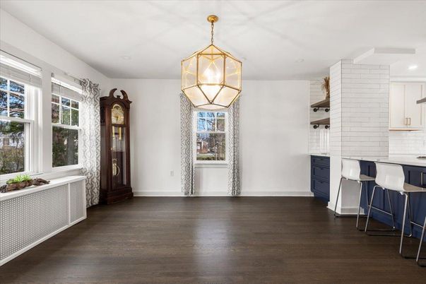 Interior, Kitchen, Pendant Lights, Recessed Lighting, Wood Texture Flooring