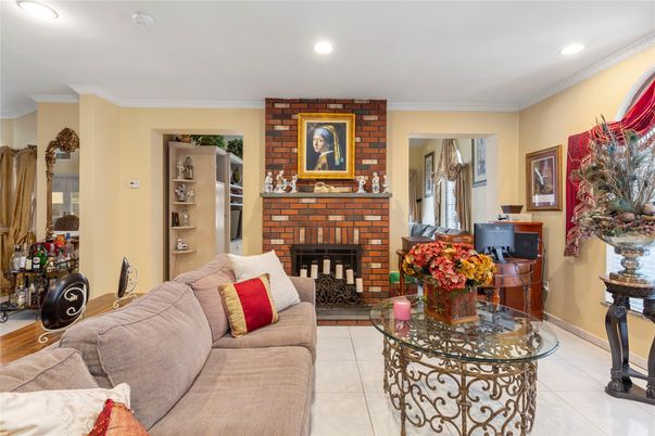 Fireplace, Interior, Living room, Recessed Lighting, Stone Walls