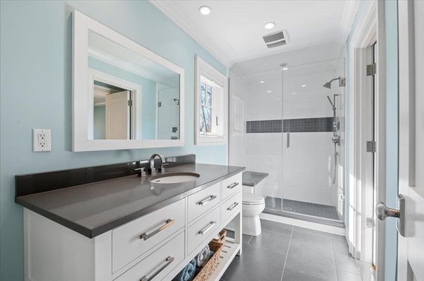 Bathroom, Dual Sink Vanities, Glass Shower, Interior, Recessed Lighting