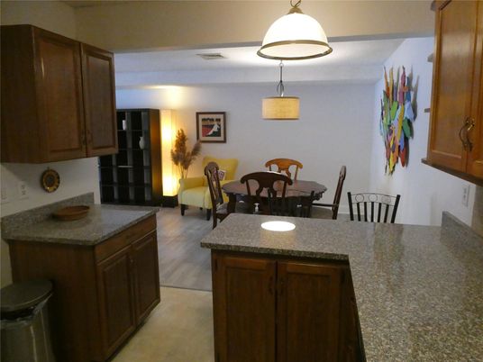 Dining room, Interior, Kitchen, Pendant Lights, Wood Texture Flooring