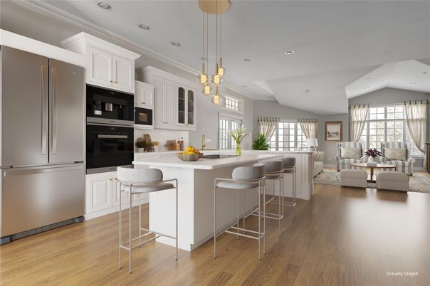 Interior, Kitchen, Living room, Pendant Lights, Recessed Lighting, Stainless Steel Appliances, Wood Texture Flooring