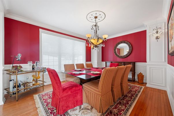 Chandelier, Dining room, Interior, Wood Texture Flooring