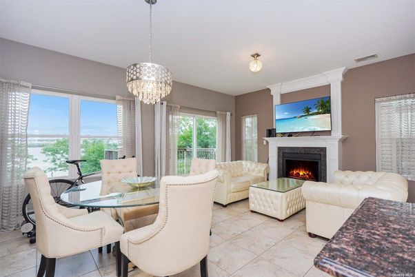 Chandelier, Dining room, Fireplace, Interior, Living room