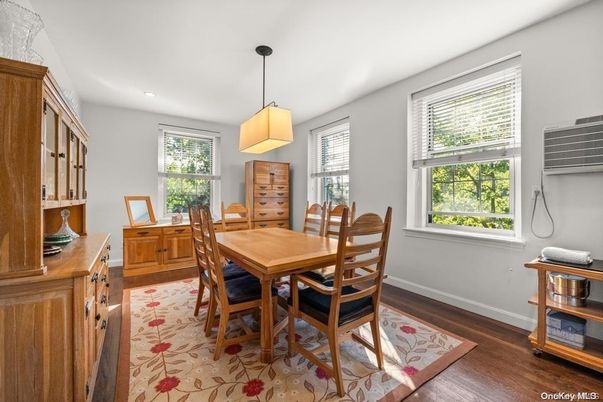 Dining room, Interior, Pendant Lights, Recessed Lighting, Wood Texture Flooring