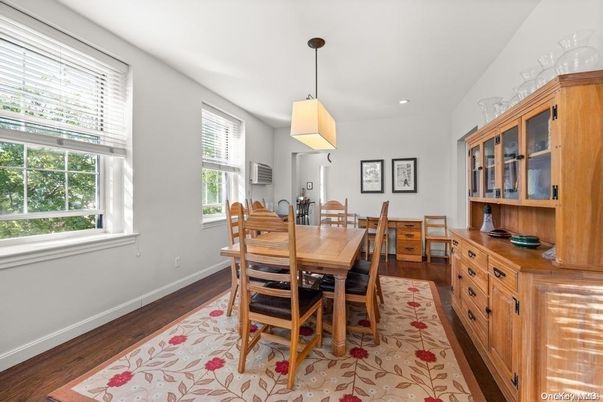 Dining room, Interior, Pendant Lights, Recessed Lighting, Wood Texture Flooring