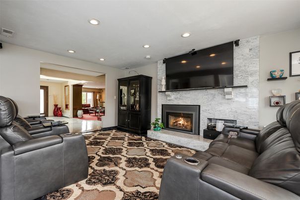 Home Theatre Room, Fireplace, Interior, Living room, Recessed Lighting, Theatre Room