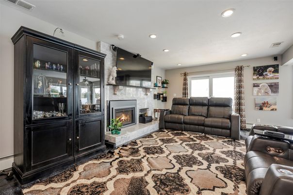 Home Theatre Room, Fireplace, Interior, Living room, Recessed Lighting
