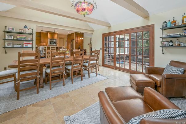 Dining room, Interior, Kitchen, Pendant Lights, Stainless Steel Appliances, Wooden Beams