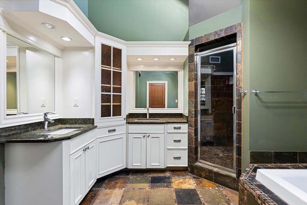 Bathroom, Dual Sink Vanities, Glass Shower, Interior, Recessed Lighting