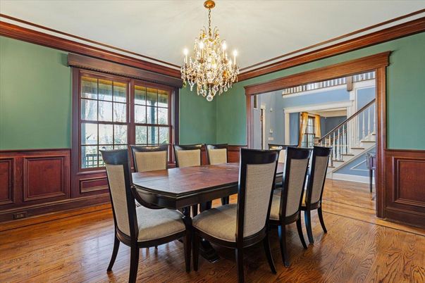 Chandelier, Dining room, Interior, Wood Texture Flooring
