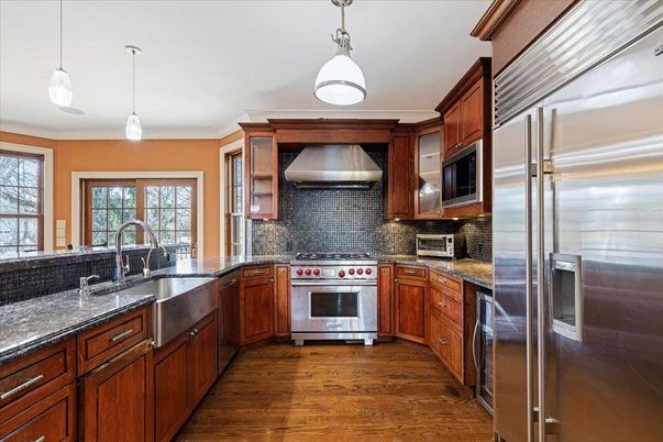 Interior, Kitchen, Pendant Lights, Stainless Steel Appliances, Wood Texture Flooring